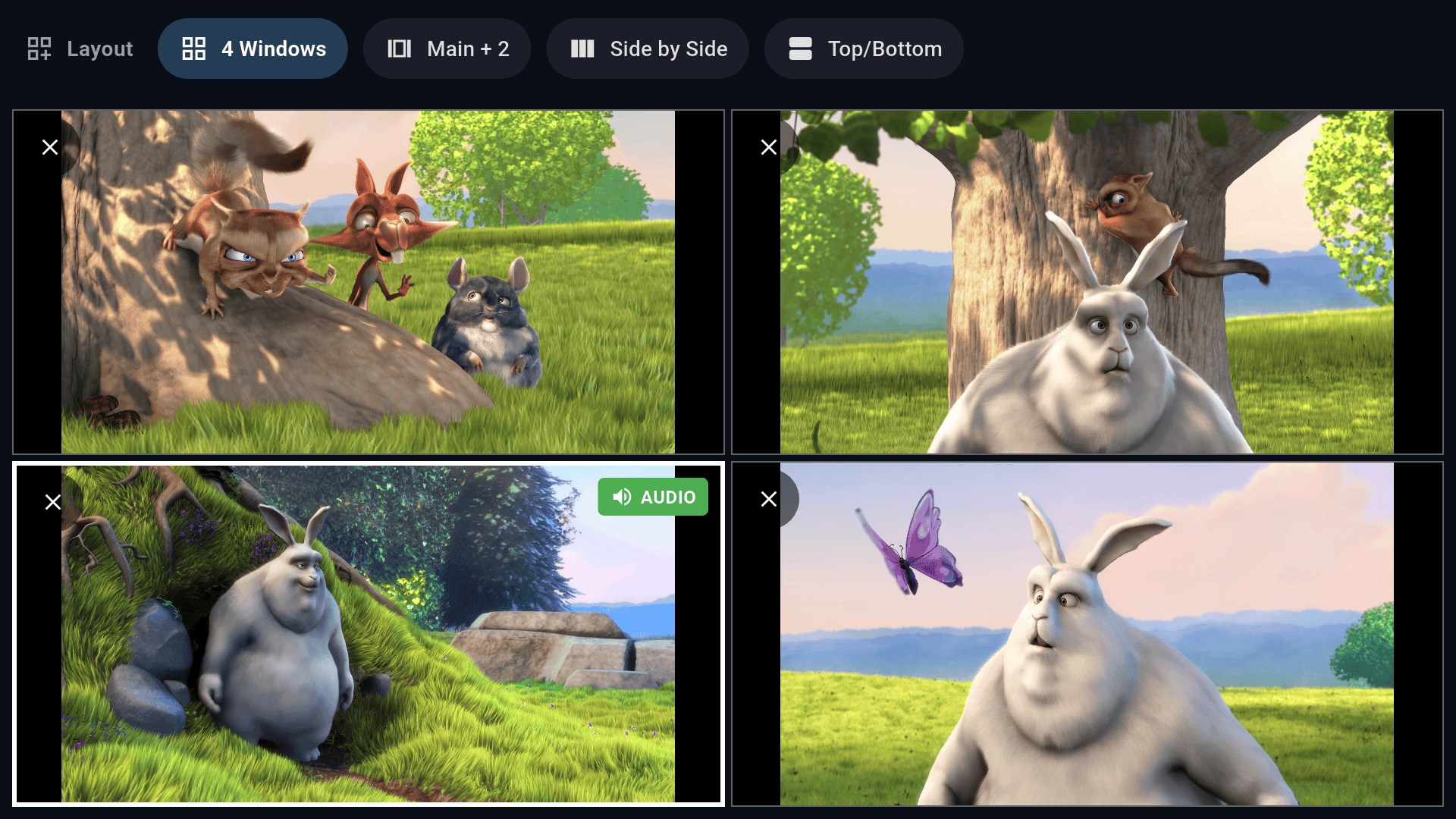 Multi-View: four channels playing at once in a grid